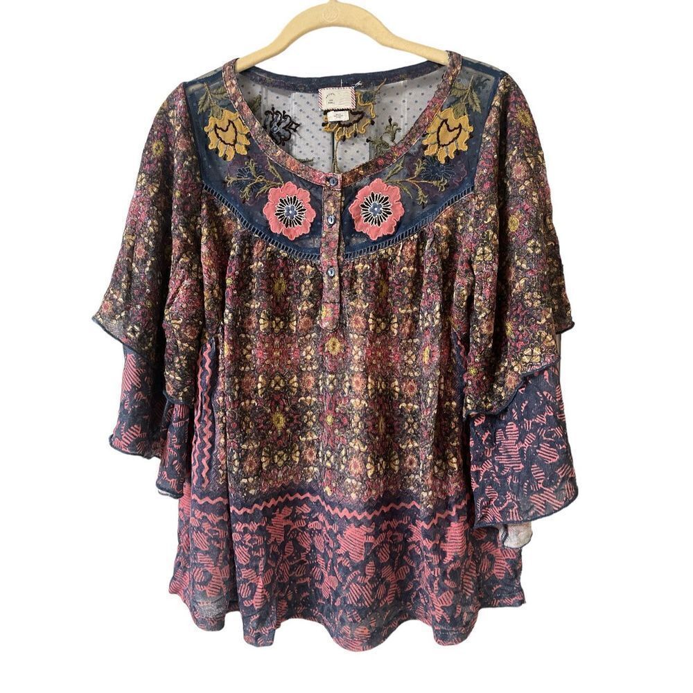 Anthropologie 9-H15 Postal top floral sz Small